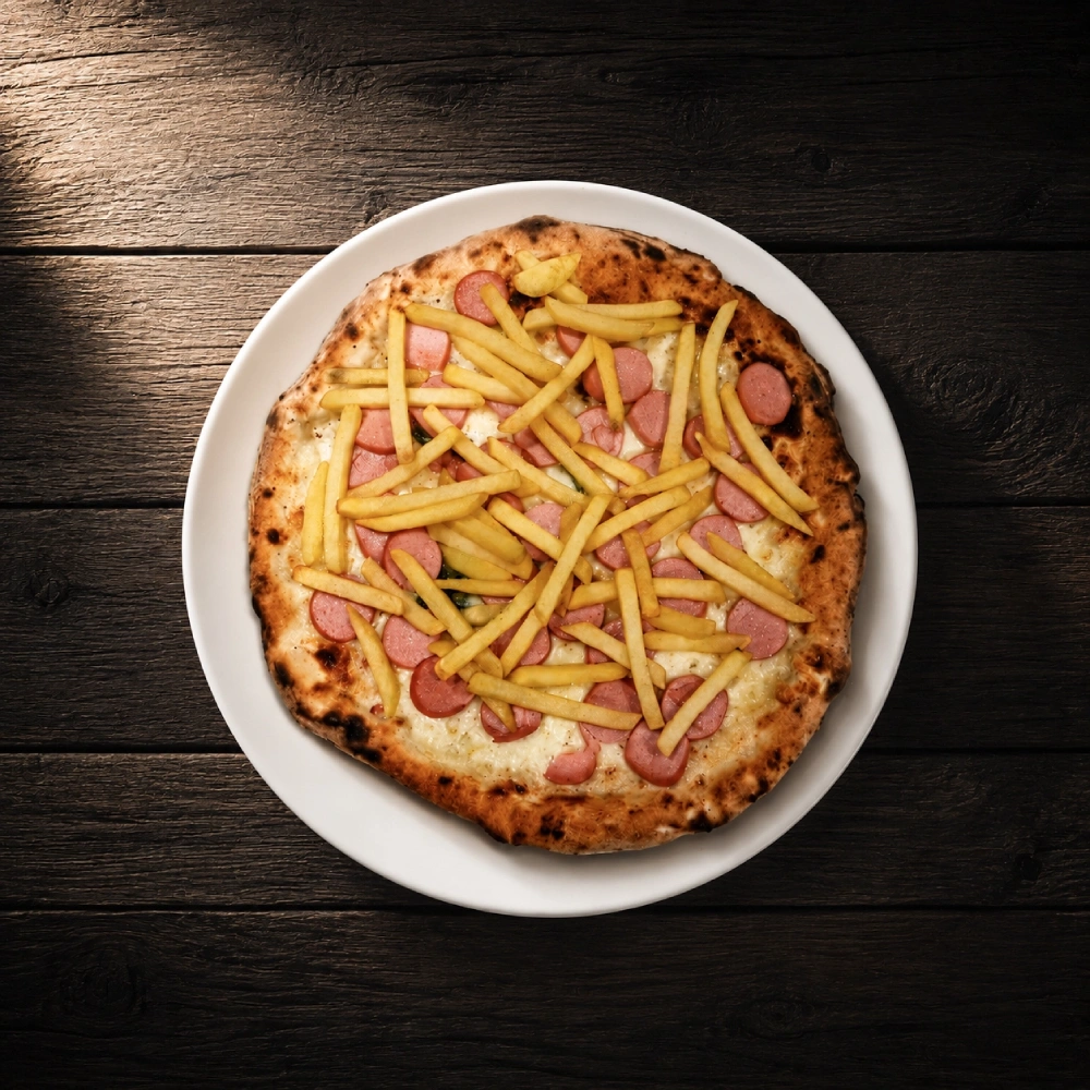 Pizza Bianca con Wurstel e Patatine